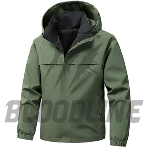 Chaqueta con Capucha Negra para Hombre Bloodline, Chaqueta Táctica Impermeable para Exteriores, Manga Larga, Logotipo Frontal Impreso, para Todas las Temporadas - Product Image 1