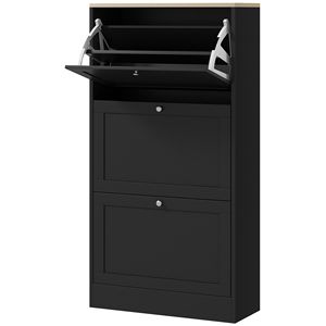 Mobiletto Moderno Porta Scarpe a 3 Cassetti con Ripiani Regolabili, Stile Rustico per 18 Paia, Nero - Product Image 1