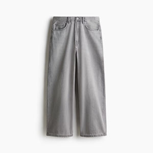 Pantalon cargo en denim taille haute coupe droite délavé à l'acide vintage à jambes larges et effet usé 100% coton léger respirant séchage rapide - Product Image 2