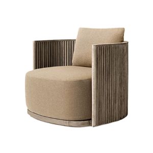 Sillón giratorio de exterior Velmora The Langham de madera de teca maciza, sillón de lujo para patio, jardín, hotel, resort, muebles personalizados de Indonesia - Product Image 3