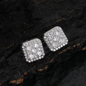 Boucles d'oreilles clous carrées en argent sterling 925 plaqué or, avec moissanite tendance géométrique, testeur de diamant de luxe, pour soirée - Product Image 3