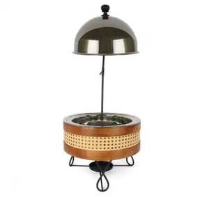 Calentador de Comida Tipo Buffet de Lujo, Tejido en Ratán, con Base de Acero Inoxidable y Tapa de Cúpula, para Hoteles, Restaurantes, Bodas y Eventos de Catering - Product Image 1