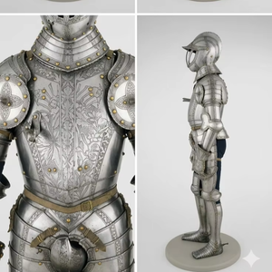 Armadura medieval de la mejor calidad, tipo Sugarloaf, en acero dulce de calibre 18, con acabado pulido, tamaño completo, aproximadamente 7 pies, con acabado pulido. - Product Image 1