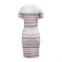 Women's Striped Button Bodycon Midi Dress Short Sleeve Polo Neck Casual Summer Knit Cotton Breathable Patterned Contrast Color