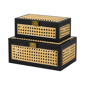 Handcrafted Natural Rattan <b>Decorative</b> <b>Storage</b> Box Organizer with Lid Wooden Frame Set 2 Nesting <b>Boxes</b> from Vietnam - Product Image 1