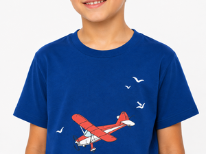 Camiseta con estampado de avión azul para niños, camiseta informal de algodón de media manga, camiseta estampada con estilo para niños, camiseta cómoda para uso diario, Top suave - Product Image 4
