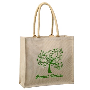 Bolsa de compras de yute ecológica impresa personalizada con asa de cinta, logotipo personalizado - Product Image 3