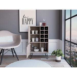 Mobiletto grigio chiaro a porta singola con otto portabottiglie integrati, design a L con quattro gambe - Product Image 2