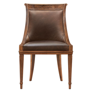 Silla Clásica Tapizada sin Brazos de Madera de Nogal y Cuero de Primera Calidad - Product Image 1