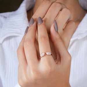 Elegant rose gold <b>open</b> bypass diamond <b>ring</b> for women luxury bridal engagement anniversary gift modern minimalist fine jewelry - Product Image 6