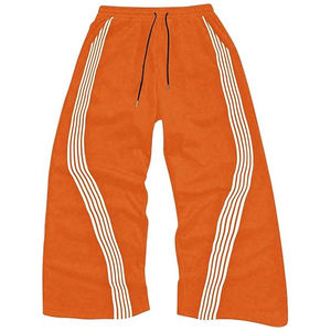 Pantalones Deportivos Naranjas para Hombre con Rayas Blancas, Cintura Elástica con Cordón, Pantalones Casuales para Correr - Product Image 1