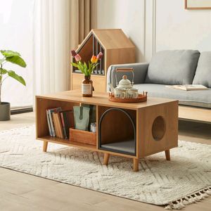 Mesa de Centro Moderna de Lujo Ligero en Madera Maciza 2 en 1 con Cueva para Mascotas, Entrada en Arco y Ventana Lateral para Sala de Estar/Apartamento - Product Image 3