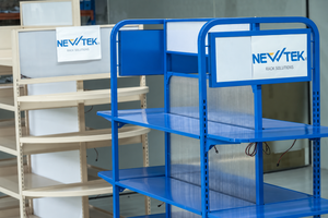 Blue Heavy Duty Gondola Supermarket <b>Shelving</b> 4 Tier Freestanding <b>Metal</b> Rack With Back Epoxy Coated Rectangular Design - Product Image 6
