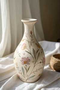 Vase de table en céramique fait main avec motif floral, design bohème, 8-16 pouces, glaçure peinte - Product Image 1