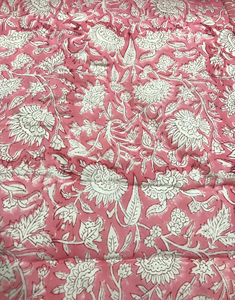 Traditional Handmade Flurry Cotton <b>Quilt</b> Pink Floral Print Reversible Durable All Season Home Use From Rajasthan - Product Image 5