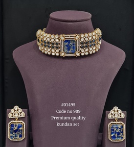 Kundan <b>Necklace</b> 909 Earring <b>Set</b> Imitation <b>Pearl</b> Gold Plated Geometric Ethnic Chokers <b>Necklace</b> Earrings Designer Women Engagement - Product Image 1