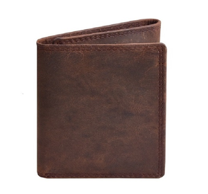 Cartera tríptica de cuero marrón vintage para hombre, tarjetero delgado, con múltiples ranuras para efectivo, monedero compacto plegable para uso diario, viajes y transporte. - Product Image 1