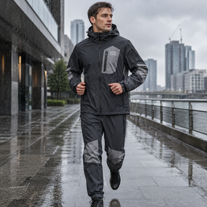 Custom Factory Direct Waterproof Eco-Friendly Print Logo Hooded <b>Zip</b> Windbreaker Set Elastic Waistband Jogger Pants Packable - Product Image 6