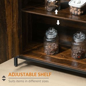 Rustic Brown Industrial <b>Sideboard</b> Buffet Cabinet with Adjustable Oak Shelves for Villa <b>Kitchen</b> or Coffee Bar Use - Product Image 5