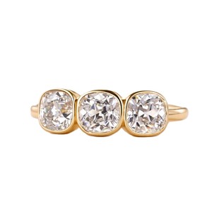 10K 14K 18K Solid Gold <b>Cushion</b> Cut Lab Grown Diamond Ring Engagement Ring Three Stone Diamond Ring Bezel Setting Bridal Jewelry - Product Image 2