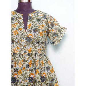Robes d'été décontractées et élégantes pour femmes, style vintage, 100 % coton, mini, col en V, coupe trapèze, imprimé floral, manches courtes, pour soirées - Product Image 2