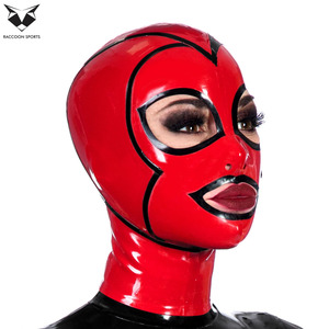 Cagoule intégrale à motifs rouge et noir, sexy, pour clubbing, festival, fête, cosplay, en cuir - Product Image 2