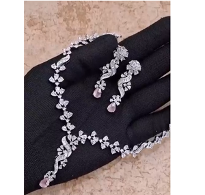 Stylish Premium Quality <b>Silver</b> Plated Classic Designer <b>Necklace</b> <b>Set</b> with Earrings for Wedding Party Function Wear Collection - Product Image 1