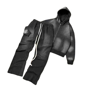Survêtements personnalisés pour hommes Streetweear coton soleil délavé à l'acide sweats à capuche zippés et pantalons de survêtement ensemble hommes survêtements 2026 - Product Image 5