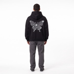 <span class=keywords><strong>Felpa</strong></span> con Cappuccio Oversize Unisex con Stampa di <span class=keywords><strong>Farfalle</strong></span> in Strass sul Retro, Casual in Maglia per l'Autunno e lo Streetwear - Product Image 3
