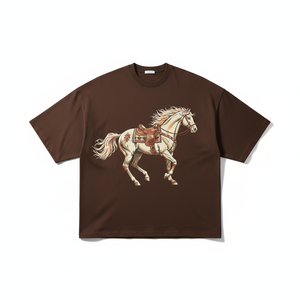 Wholesale Men's Brown Horse Print <b>Short</b> <b>Sleeve</b> T-Shirt O-Neck Oversized Casual Jersey Cotton Shirt - Product Image 1