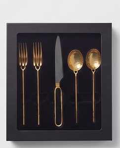 Ensemble de couverts modernes dorés, finition mate, résistant à la rouille, en métal, idéal pour la vaisselle de mariage - Product Image 6