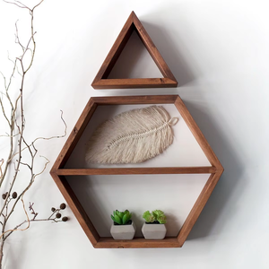 Estantería de bambú con forma de hexágono natural, en la pared para colgar estantes de madera para decoración de hogar y oficina, precios - Product Image 2