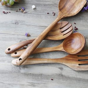 Cuchara y tenedor de bambú para ensalada, utensilios de servir hechos a mano, herramientas de cocina para restaurantes, cafeterías y espacios de comedor elegantes. - Product Image 6