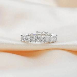 Anillo de Eternidad Completo con Moissanita Incolora Corte Princesa, Anillo de Boda a Juego, Anillo de Eternidad Completo con Ajuste Cómodo, Regalos de Aniversario - Product Image 4