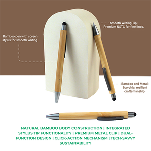 Eco-Friendly Natural Bamboo Stylus <b>Pen</b>, Promotional 2-in-1 Ballpoint <b>Pen</b> with Metal Clip, Sustainable Business <b>Gift</b> <b>Pen</b> - Product Image 5