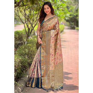 Sari de Seda Dharmavaram Azul Marino Original, Chal Étnico Tejido con Zari Tradicional de Elite Weaves - Product Image 3