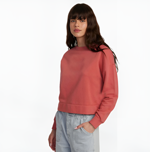 Sudadera de cuello redondo para mujer, personalizada OEM, de alta calidad, 100% algodón, con lavado ácido, teñido anudado, estilo casual urbano, corta con insignia - Product Image 6