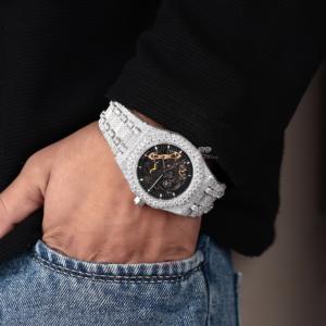 Reloj de Lujo con Diamantes Moissanite, Esfera Esqueletizada, Mecánico Automático, en Acero Inoxidable Blanco, Estilo Hip Hop - Product Image 2