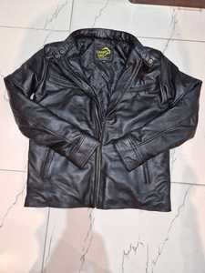 CHAMP KING Veste de moto en cuir véritable pour homme, fermeture éclair, col rabattable - Product Image 1