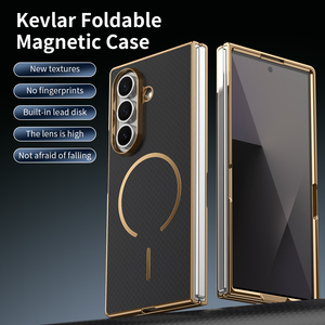 Étui magnétique de luxe au toucher soyeux pour Samsung <span class=keywords><strong>Galaxy</strong></span> Z Fold 7 <span class=keywords><strong>6</strong></span> 5 4 3, texture Kevlar, film en verre trempé intégré, coque fine plaquée - Product Image 2