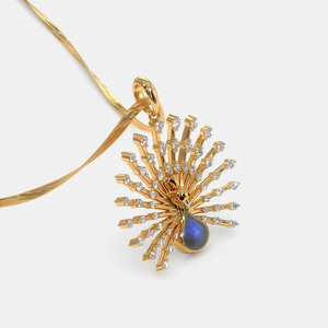 Yellow Gold Peacock <b>Blue</b> Gemstone Lab Grown Diamond Pendant <b>Necklace</b> - Product Image 3