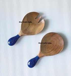 Ensemble de saladiers en bois de manguier Royal Look avec poignée en marbre blanc, écologique, passe au lave-vaisselle, multifonction, style américain, pour la maison - Product Image 3