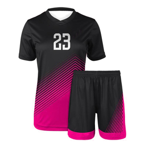 Conjunto de Uniforme de Fútbol Personalizado Negro Rosa con Estampado Geométrico, Cuello en V, Nuevo y Moderno, Uniformes de Fútbol Transpirables Sublimados para Mujer - Product Image 1