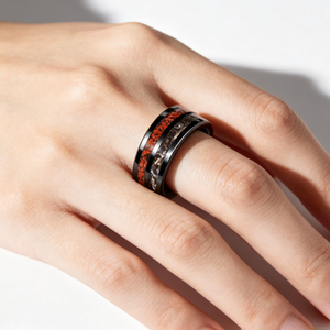 Bague en carbure <span class=keywords><strong>de</strong></span> tungstène avec os <span class=keywords><strong>de</strong></span> dinosaure et météorite, alliance à double rainure <span class=keywords><strong>de</strong></span> 8 mm pour femmes et hommes, bijoux <span class=keywords><strong>de</strong></span> collection en gros - Product Image 1