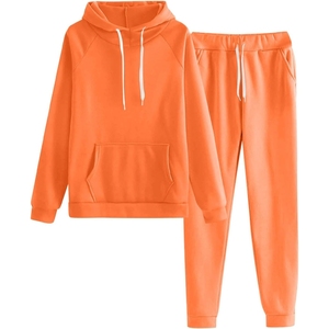 Women <b>Pink</b> Hooded <b>Tracksuit</b> Full Sleeve Solid Color Casual Loose Fit Sweatshirt And Joggers With Drawstring Pockets Autumn Wear - Product Image 1