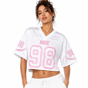 Maillot de football américain court pour femme, entièrement sublimé, personnalisable avec logo, en maille polyester oversize, style streetwear décontracté, fabrication ODM - Product Image 4
