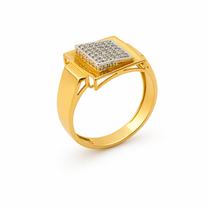 Mens 18KT yellow Gold Square Cluster Cubic Zirconia Signet <b>Ring</b> Elevated Setting Polished <b>Statement</b> Wedding Party Gift Jewelry - Product Image 3