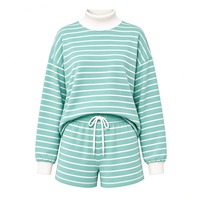 Ensemble hiver femme rayé à col montant, pull à manches longues et short assorti à cordon de serrage, tenue écoresponsable 100%