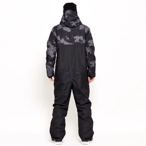 Unisex One-Piece Ski Jumpsuit <b>Waterproof</b> -Tex Breathable Softshell <b>Jacket</b> Pant Set Black <b>Camo</b> Pattern Hooded Zipper Fleece - Product Image 6