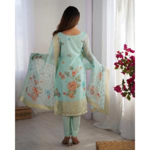 Exquisito conjunto de top de seda con jacquard y estampado digital, hermoso conjunto de pantalón y dupatta - Product Image 6